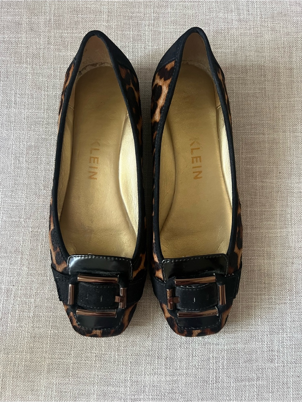 Anne Klein Leopard Print leather office dressy Ballet Flats - Black/Brown, 8